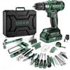 DEKO Cassetta Attrezzi Completa con Trapano Avvitatore Batteria 20V, 186 Pezzi, Set Completo di Punte(Verde)