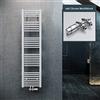 ELEGANT Radiatore da bagno, 1600 x 400 mm, colore bianco, con attacco centrale, termosifone, scaldasalviette con termostato cromato multiblocco