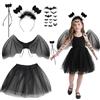 SHOWHEEL Costume per Travestimento da pipistrello,Kit Pipistrello Ragazza,Gonna in Tulle, Ali, Bacchetta e Cerchiett,Costume Cosplay di Halloween (Nero)