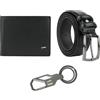 JAGUAR Set Regalo Uomo, Portafoglio in Pelle con RFID, Cintura 125 cm, Portachiavi in Metallo, Nero