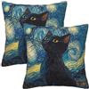 Generic Federa per cuscino con stampa di gatto nero e notte stellata, decorazione per la casa, confezione da 2, per divano e soggiorno, 40 x 40 cm