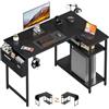 SOLAVERO Scrivania Angolare Reversibile 110 x 80 cm, Scrivania a L con Borsa Portaoggetti, Tavolo Computer con Ripiani, per Ufficio, Studio and Soggiorno, Tavolo Gaming Nero