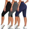 Hi Clasmix Confezione da 3 leggings da donna lunghi al ginocchio, a vita alta, pantaloni capri, pantaloncini da motociclista per yoga, allenamento, pantaloncini estivi, Nero/Grigio/Navy, L/XL