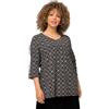 Ulla Popken Maglietta da Donna Taglie Forti, Taglie Forti, Linea A, Pieghe Decorative, Scollo a V, Maniche a 3/4 822135, Nero, 68 IT/70 IT