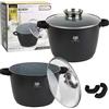 KARL HAUSMANN Batteria di Pentole Antiaderente - 2 Pezzi - 6.2 + 10 L - Set di Pentole a Induzione - Coperchio in Vetro - Per Tutti i Piani Cottura - Antiaderenti senza PFOA - Nero