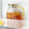 Baffect Brocca Acqua Vetro, 1,8 L/63 oz in Caraffa Vetro Borosilicato con Coperchio in Acciaio Inox, adatta porta Frigorifero, Brocca per Bevande Calde/Fredde Fatte in Casa (Texture Ghiaccio)