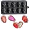 Syiyunran Teschio in Silicone Stampo per Cubetti di Ghiaccio - 4,5cm，Colore Nero 22x11cm，6 Scomparti, Teschi Adatto Whisky Succo Birra Caffè Bevande Riutilizzabili Cocktail