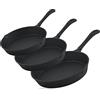 BBQ-Toro, Set di 3 padelle in ghisa per arrosti e bistecche, diametro: 16 cm, 20 cm, 26 cm