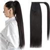 SEGOHAIR Remy - Extension in capelli veri con coda di cavallo, 50 cm, capelli veri e lisci, capelli veri Remy, colore nero naturale, 95 g