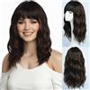 SIMKAYLEE Parrucca ondulata lunga marrone highlights con frangia per donne riccioli di media lunghezza marrone misto bionda parrucche da donna per uso quotidiano feste (40 cm)