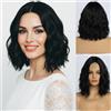 Simkaylee Parrucca corta ondulata nera da donna lunghezza alla spalla con striscia media parrucca Bob riccia ondulata dall'aspetto naturale fibra sintetica resistente al calore parrucche per uso