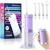 JTF Idropulsore Dentale Mini, Portatile Irrigatore Dentale Viaggio con 5 Ugelli Ricambio, 4 Modalità, IPX7 Impermeabile, 230 ML Erbatoio Dell'acqua Retrattile (Viola)