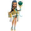 Monster High - Cleo De Nile Scary Sweet Birthday, bambola con abito da party dorato e accessori a tema, rossetto, palloncino, regalo e invito inclusi, giocattolo per bambini, 4+ anni, JBG76