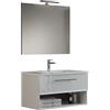 MaMa Store GEA2 60 - Mobile Bagno Sospeso 60 CM Cassetto e Vano a Giorno Bianco Lucido Laccato con Lavabo, Specchio e Lampada LED, L.62 X P.46 X H.45 cm