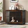 Hello-5ive Grande gabbia per cani mobile, gabbia per cani in legno con doppie porte, resistente cuccia per cani da interno con vassoio rimovibile per cani di taglia piccola, media e grande, tavolino,