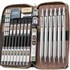 STAGEEK Set di 30 matite meccaniche in metallo argentato in custodia in pelle, 0,5/0,7/0,9/2,0 mm, matite da disegno artistico, con 16 tubetti di mine in grafite (6B, 4B, 2B, HB, 2H, 4H) e ricariche colorate