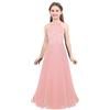 Freebily Vestito Bambina Elegante Comunione Pizzo Floreale Schiena Scoperta Senza Spalline Abito Cerimonia Nuziale Principessa Abito da Sera Lungo Ragazza Damigella Festa Rosa 6 Anni