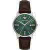 Emporio Armani Orologio Analogico al Quarzo Uomo con Cinturino in Pelle AR11672, Verde e Marrone, 39 mm