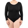 LEELA LAB Body Donna Taglie Forti a Costine, con Manica Lunga in Morbida Microfibra, Chiusura Regolabile, Realizzato con Tecnologia Seamless Senza Cuciture - Made in Italy (Black, XXL)
