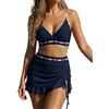 OUSIMEN Costume da Bagno Donna Due Pezzi Costumi Color Block Scollo a V Top Bikini con Lacci Incrociati sul Retro e Pantaloncini da Bagno con Coulisse Laterale a Pieghe