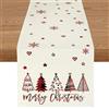 YCOLL Runner da Tavola Natalizio Beige/Rosso Idrorepellente con Albero e Fiocco di Neve, Moderno per Sala da Pranzo, Tavolo da Cucina, Decorazioni Natalizie e Feste Invernali