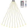 SALCAR Luci Albero di Natale con Telecomando, 2M 10 Fili USB Luci LED Natale per Albero con Anello, Impermeabile Luminarie Natalizie Cascata per Interno Esterno, Bianco Caldo