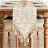 TOPLUXE Runner da Tavola in Tessuto Damascato, Decorazione per Tavolo da Pranzo/ Cucina/ Ristorante/ Banchetto/ Festa (33x228cm, Bianco & Giallo)