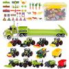 deAO 45 Pezzi Kit per veicoli agricoli, Gioco di Fattoria con Veicoli ad Attrito Set di 4 Trattore con Rimorchi Rimovibili Inclusi, Accessori per Trattori, Camion e Animali da Fattoria, Regali bambini