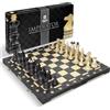 Wegiel Imperator - Set di scacchi di lusso in legno per adulti e bambini, realizzato a mano in legno di faggio e betulla di alta qualità, design pieghevole unico con contenitore per pezzi degli