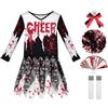 ReliBeauty Costume Cheerleader Zombie Bambina con Pompom e Accessori per Halloween e Carnevale, 150