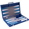 Engelhart - 250526 - Backgammon di Lusso 18 (45,5 cm) Blu/Bianco - Valigetta Elegante in Similpelle - Interno in Feltro - Dadi e Pedine Madreperla - Gioco da Tavolo per Adulti e Famiglie