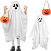 XiLayNeen Costume da Fantasma di Halloween per bambini Mantello da Fantasma Bianco con Sacchetto di Zucca,Costumi di Halloween per Il Gioco di Ruolo in Maschera di Carnevale