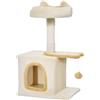 PawHut Albero Tiragraffi per Gatti con Posatoio e Casetta, in Legno, Peluche e Sisal, 40x30x72 cm, Beige e Giallo | Aosom Italy