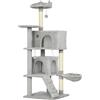 PawHut Albero Tiragraffi per Gatti Alto 140 cm con 2 Casette, Amaca, Lettino e Pali in Sisal, Grigio | Aosom Italy