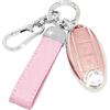 SparkleJoy Cover Chiave Auto con Portachiavi in Pelle Compatibile con Nissan Qashqai J11 J12 Juke F15 X Trail T32 Micra K13 K14 Infiniti Q50 QX60 EX35，Custodia Chiavi Auto - Smart Key (Rosa)