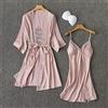 STJDM Camicia da Notte,2 Pezzi Set di Accappatoi per Giovane Signora Scava Fuori Set da Notte Kimono Accappatoio Abito da Notte in Pizzo Sexy Abito da Sera in Raso Vestaglia per la casa XL Rosa