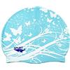Moolecole Soft Waterproof Silicone Swim Cap Girls Summer Pool Sea Swimming Cap Bathing Haircare Hat for Long Hair Blue Butterfly