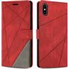 SONWO Cover per iPhone XS/iPhone X, Flip Caso in PU Pelle Case Cover Custodia con Slot per Schede e Supporto Stand per iPhone XS/iPhone X, Rosso
