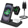 MMOBIEL Caricatore Wireless per iPhone, Apple Watch, AirPods da MMOBIEL - 3 in 1 Supporto per Caricabatterie Multipli 18W per MagSafe - Dock di Ricarica Rapida Wireless - Incluso Adattatore da 20W - Nero