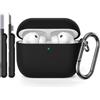 AOTUAO Custodia Compatibile con AirPods PRO 3a Generazione Case Cover con Kit di Pulizia, Case Protettiva Antiurto in Silicone per AirPods PRO 3 Custodia con Moschettone, Nero