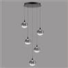 Illuminati Lighting Lampada a sospensione BOLLA, metallo nero opaco + 5 vetri fumé, LED 20W 1600LM, 3000K, ø 48 h 150cm, dimmerabile