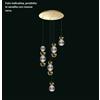 Illuminati Lighting Sospensione BRILLANTE, luminosa, piastra a soffitto nero opaco e sospensione oro lucida 5 pendenti, LED 28W, lumen 3240 3000K, ø 52x h 200 cm, dimmerabile