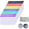 KAYSENSUK 12 pezzi colore Tasche per Raccoglitore, Borsa a Fogli Mobili, Formato A5 Tasche Raccoglitore, 6 Fori Cartelle a Cerniera, in Plastica Riempitivo per Notebook per File Documenti Quaderni Carte