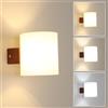 Mckalen Applique da Parete Interno in Legno, 12W 3 Temperature Lampada da Parete E27 con Paralume in Vetro, Marrone Lampada a Muro Interno E27 per Soggiorno, Camera da Letto, Cucina, Scale, Corridoio