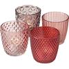 Boltze Marilu 1017892 - Set di 4 lanterne decorative per candele/lumini, diametro 8 cm, vari motivi, forma rotonda, colore: Viola/Rosa
