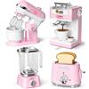 BAKAJI Elettrodomestici Cucina Gioco Rosa Planetaria Macchina Caffè Tostapane Frullatore
