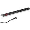 Perel Multipresa PDU 8 prese, tipo E con messa a terra, rack 19 pollici, 3680 W 16 A, interruttore, protezione sovratensione, cavo 2,15 m, per armadio server ufficio IT