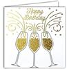 Afie Biglietto di auguri quadrato, dorato, Happy Birthday, felice compleanno, calici di champagne, vino, bolle, festa