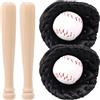 Tinoaly Mini Baseball Set, Miniatura Mazza Baseball Guanto e Palla Piccoli Accessori per la Casa delle Bambole per Decorazioni Torte Espositori da Tavolo Accessori Fotografia (Nero)