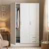 Dmora - Guardaroba 3 ante Calahorra, Mobile camera da letto, Cabina armadio chiusa, Armadio appendiabiti a 3 ante e 2 cassetti, 120x50h170 cm, Bianco